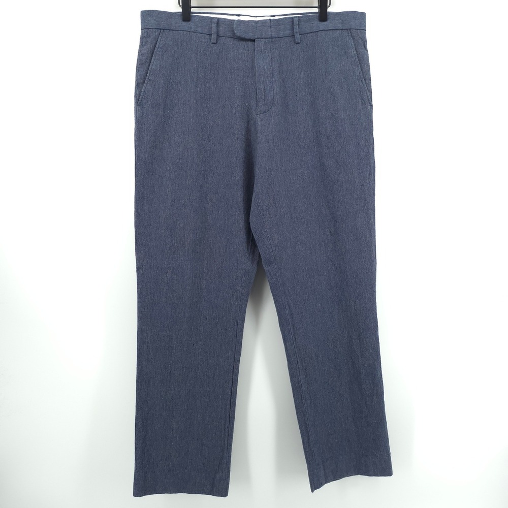 J.Crew Slim Bedford Mens Pants 36x32 Blue Linen Cotton Blend Chino